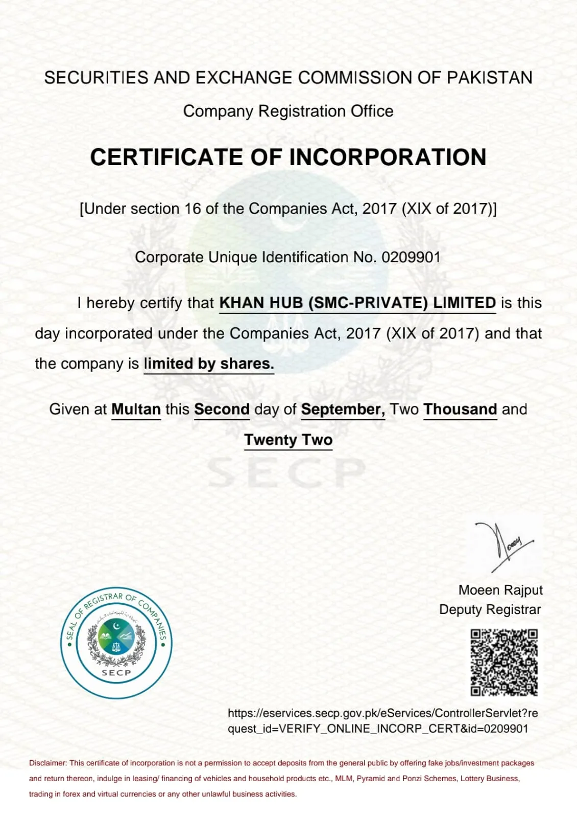 Preview of Certificate of Incorporation